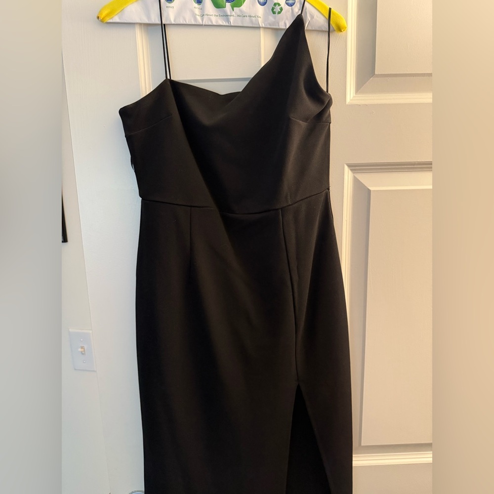 Showpo Black Midi Dress with Asymmetric Neckline